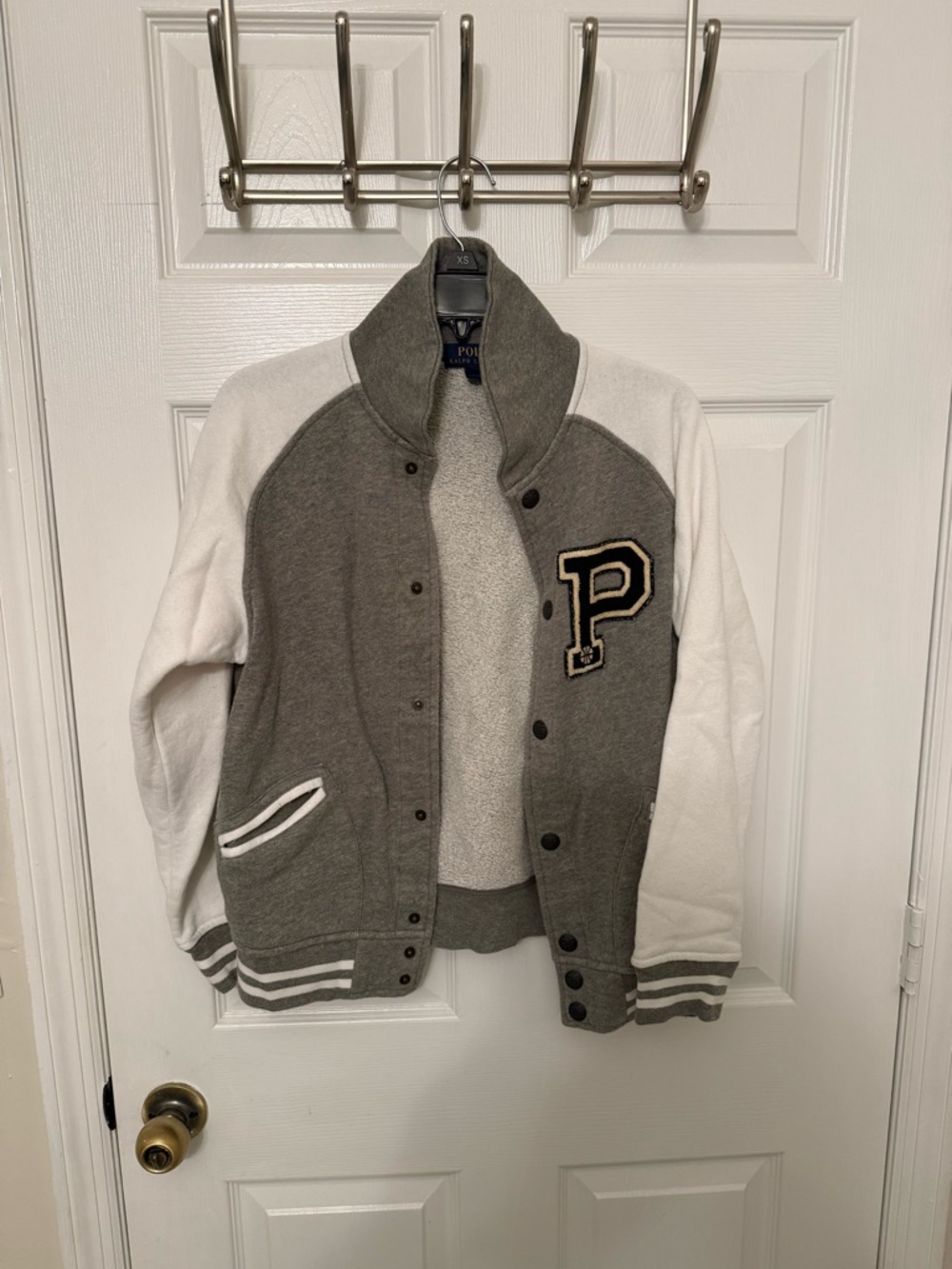 Polo by Ralph Lauren Gray and White Varsity Jacket